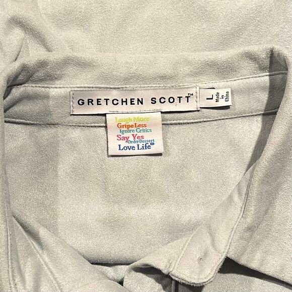 Gretchen Scott Womens Top Faux Suede Polo 3/4 Sleeve Hidden Button Blue Large JD - Picture 3 of 6